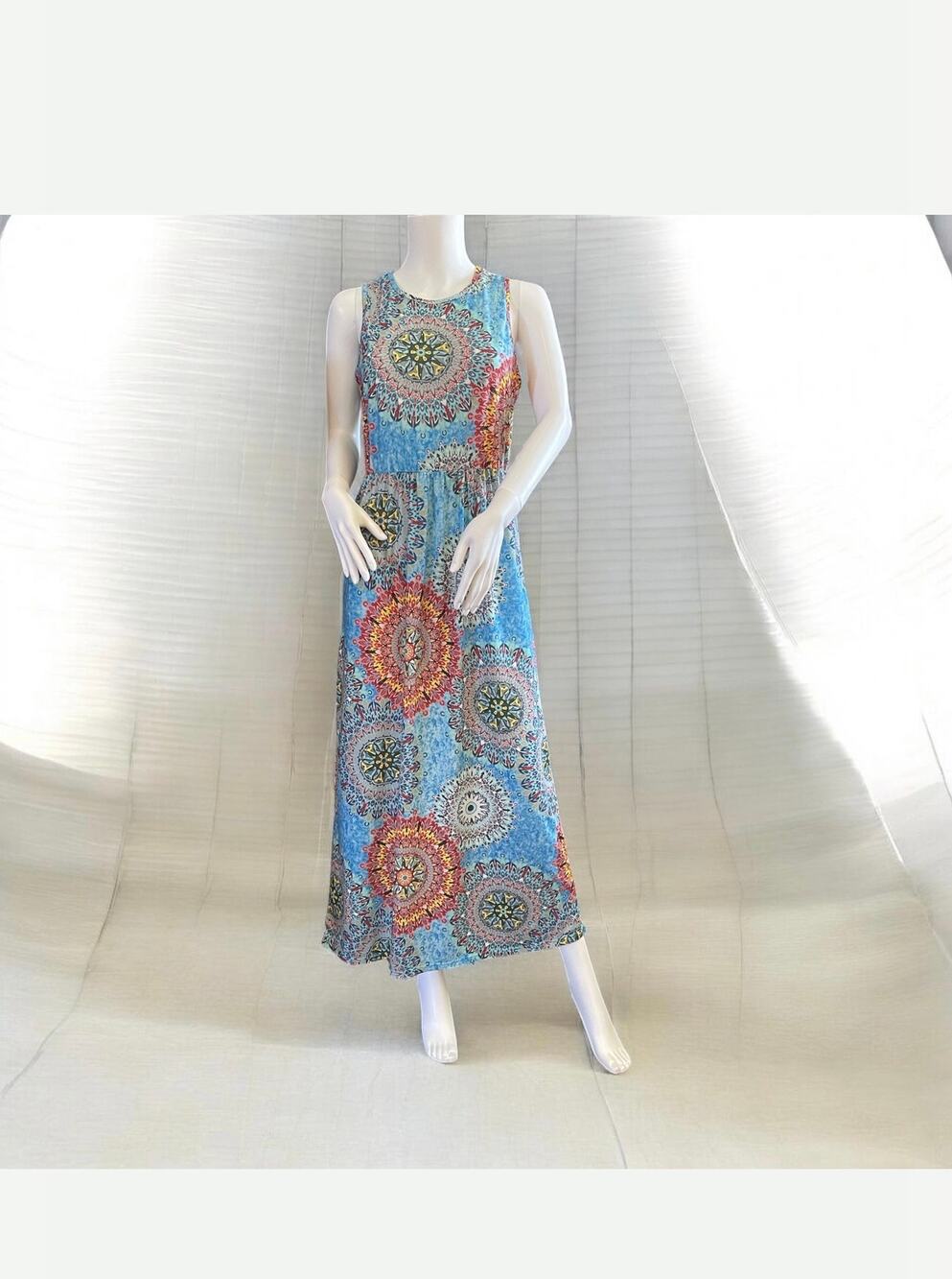 Maxi Short Sleeves Multicolor Summer Dress Medium